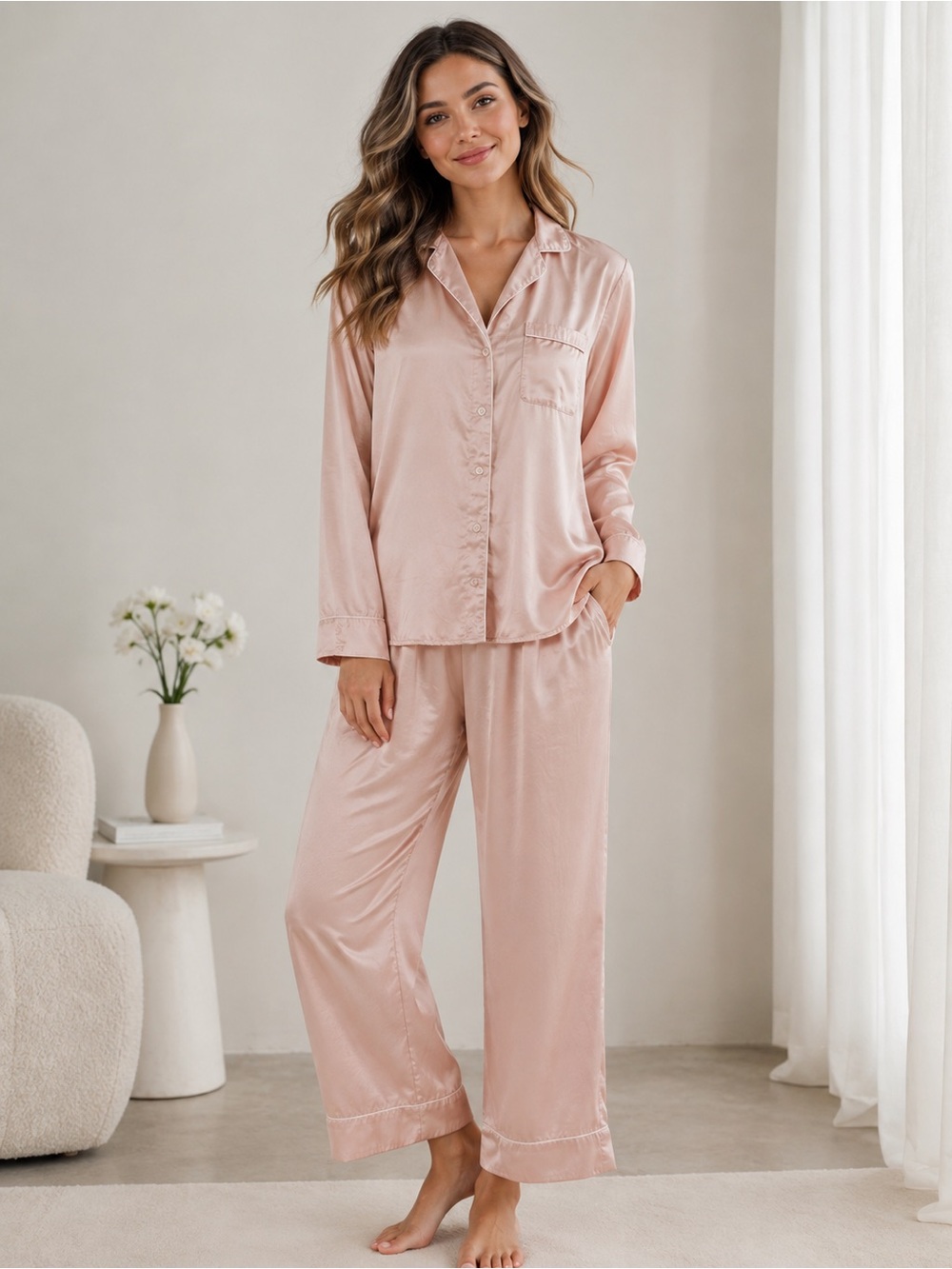 Abercrombie & Fitch Pink Satin Wide-Leg Pajama Lounge Set Size Small
